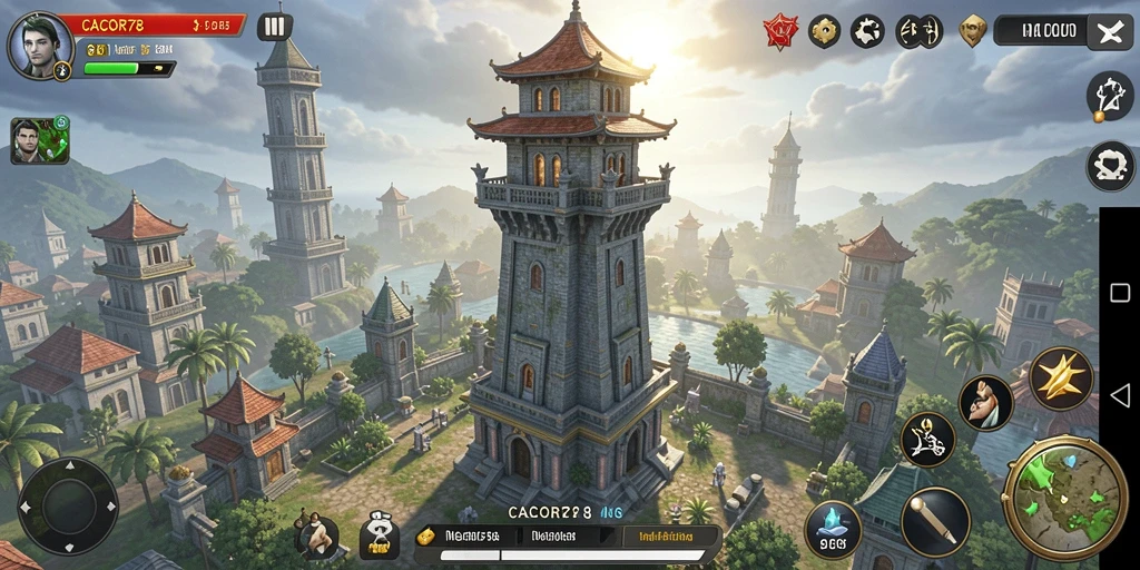 Tangkapan layar gameplay CACOR78 menampilkan aksi menara pertahanan yang seru.