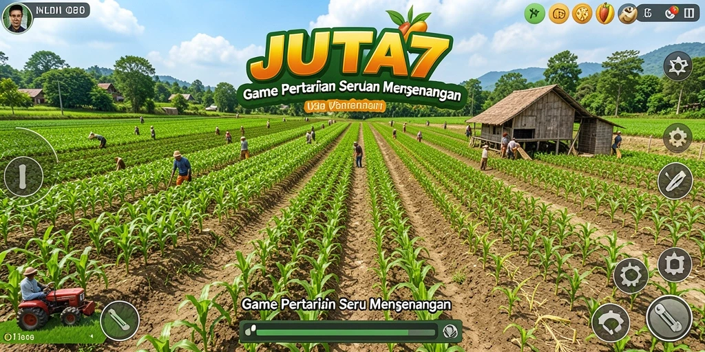 Tangkapan layar gameplay <strong>JUTA7</strong> yang menunjukkan kebun yang indah dan tanaman subur.