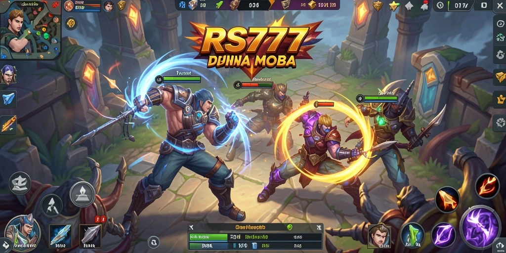 Tampilan aksi seru dalam gameplay MOBA RS777.