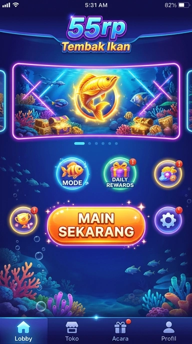 Tampilan utama aplikasi 55rp dengan berbagai pilihan aplikasi.